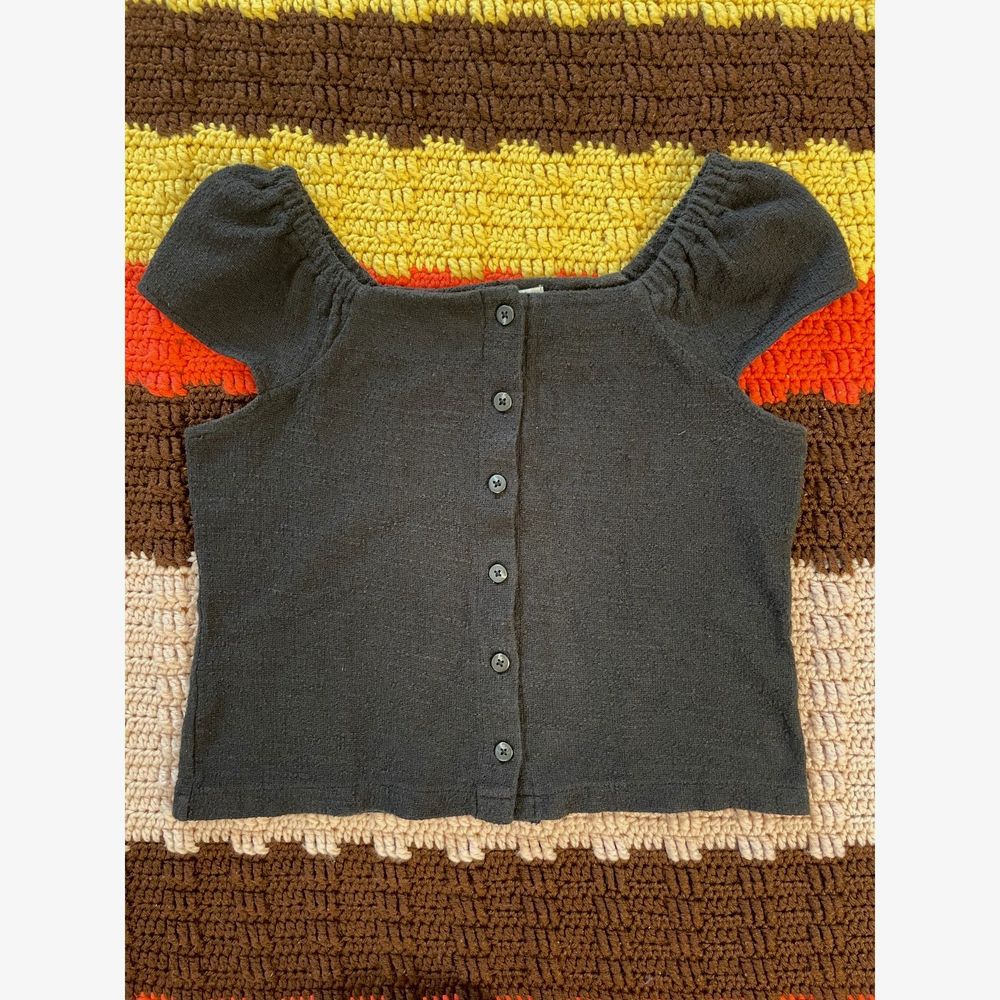 Black Cap Sleeve Button Up Blouse By Texture & Thread (Madewell), Size XXS